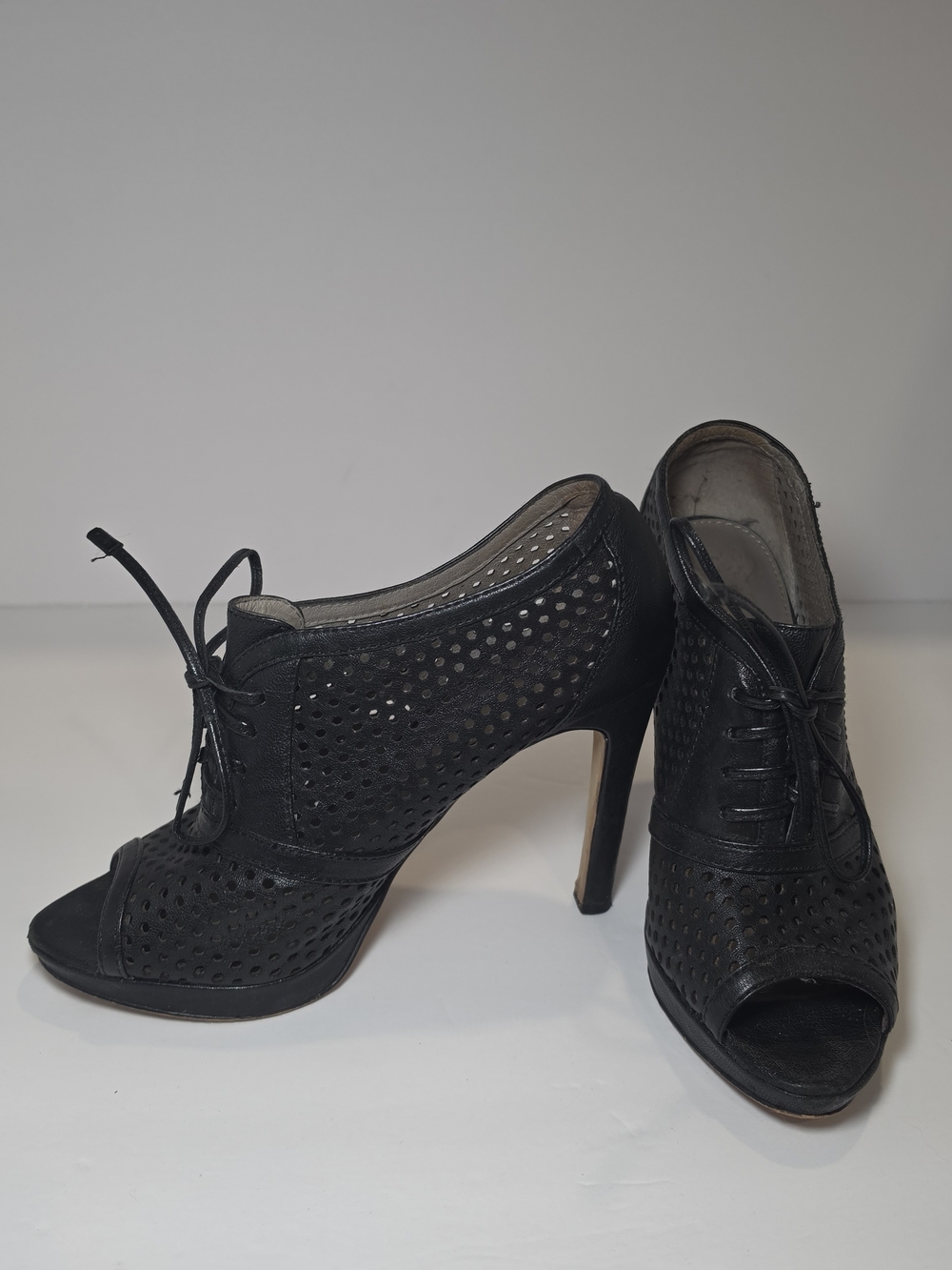 Vince Camuto Black Perforated Lace Up Peep Toe Booties